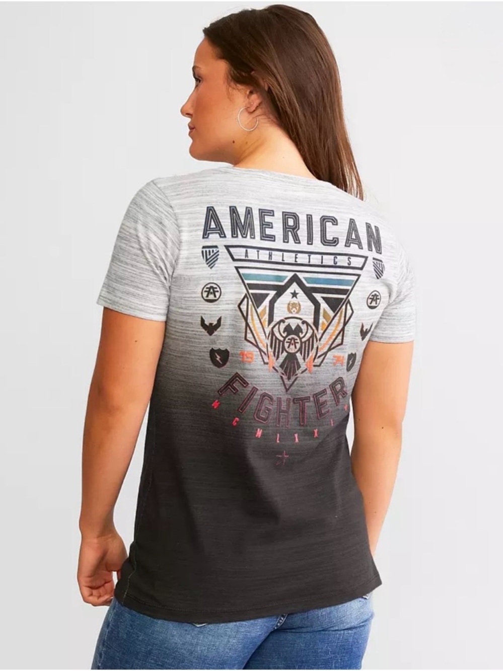 American Fighter College Park T-Shirt Striped Women’s Gray & Black Size Medium - Picture 2 of 14